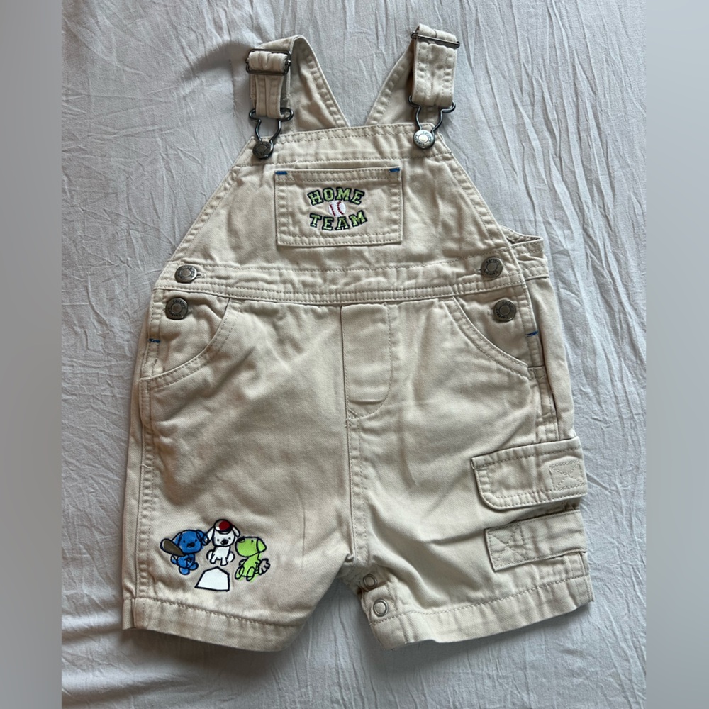 Carter's Beige Overalls with Fun Patches Size 9 Months